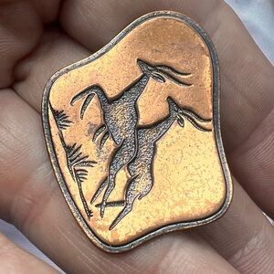 VINTAGE African deer signed Simba ARTISAN COPPER BRASS  SCULPTURE BROOCH
